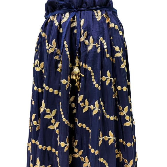 Navy Blue Gold Embroider Lehenga Full Maxi Skirt Indian Wedding Ethnic Beaded - Picture 2 of 11